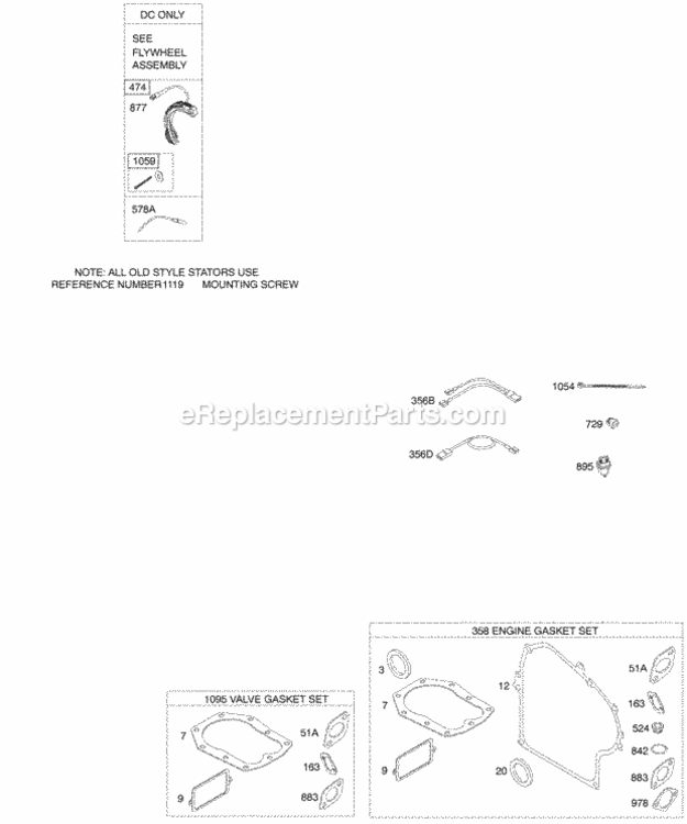 Alternator_Wires_EngineValve_Gasket_Sets Diagram and Parts List for 19G412-1129-E1  Briggs and Stratton Engine